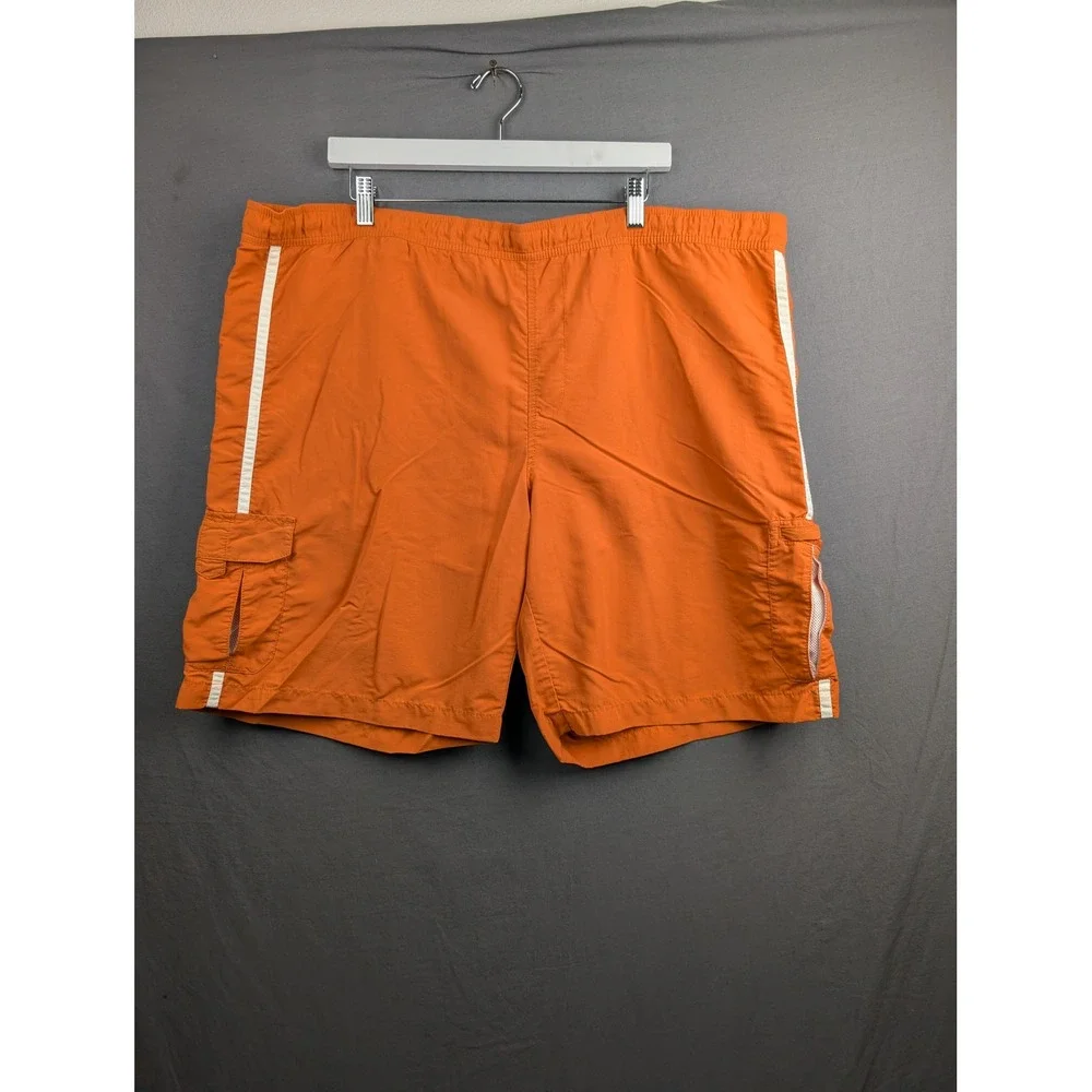 Eddie Bauer Mens Orange Cargo Swim Trunks Board Shorts XL‎ Side Stripes